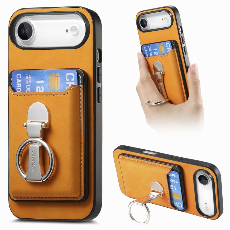 Retro Folding Ring Holder Card Bag MagSafe Phone Case, For iPhone 17, For iPhone Air, For iPhone 16 Pro Max, For iPhone 16 Pro, For iPhone 16 Plus, For iPhone 16
