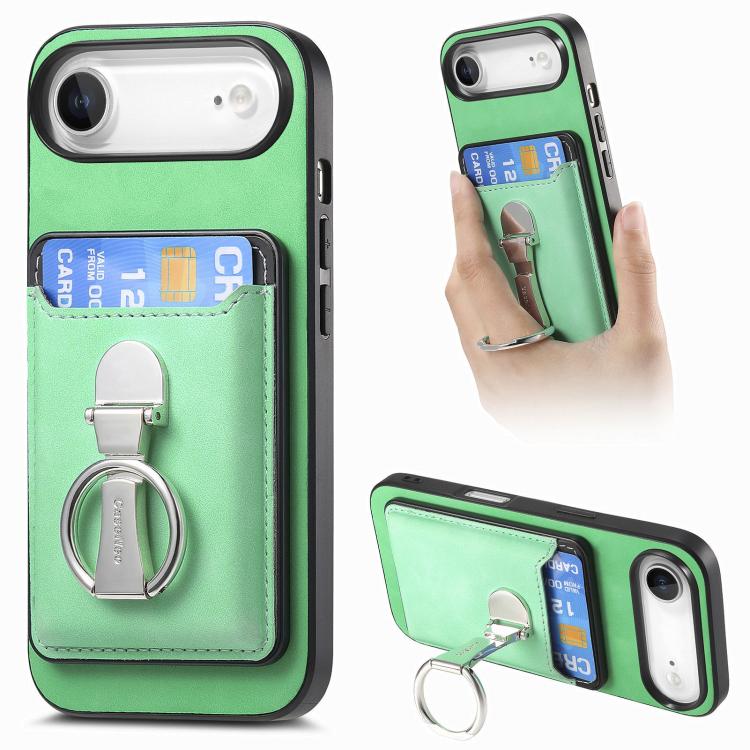 Retro Folding Ring Holder Card Bag MagSafe Phone Case, For iPhone 17, For iPhone Air, For iPhone 16 Pro Max, For iPhone 16 Pro, For iPhone 16 Plus, For iPhone 16