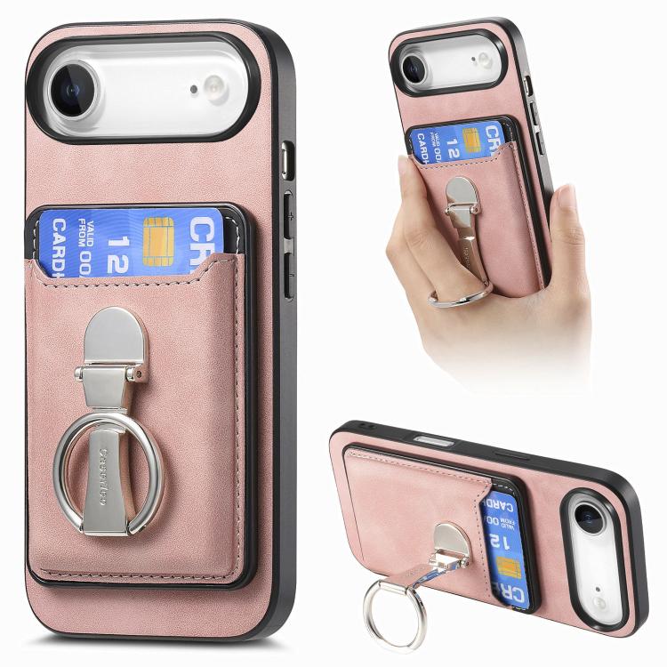 Retro Folding Ring Holder Card Bag MagSafe Phone Case, For iPhone 17, For iPhone Air, For iPhone 16 Pro Max, For iPhone 16 Pro, For iPhone 16 Plus, For iPhone 16