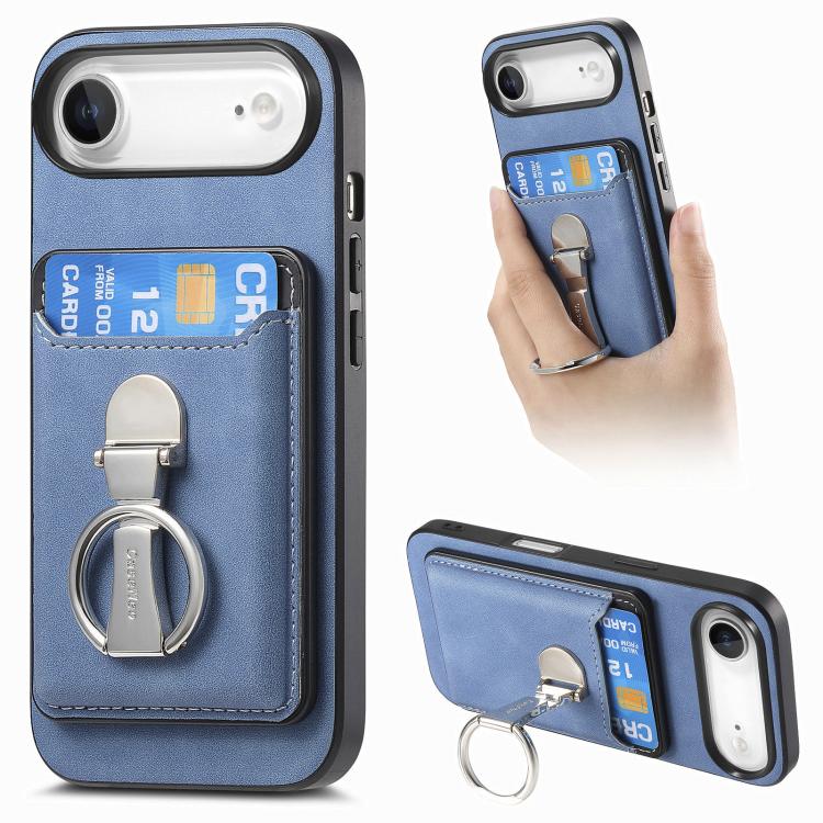 Retro Folding Ring Holder Card Bag MagSafe Phone Case, For iPhone 17, For iPhone Air, For iPhone 16 Pro Max, For iPhone 16 Pro, For iPhone 16 Plus, For iPhone 16