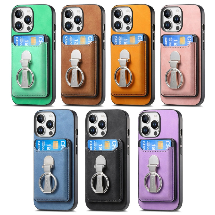 Retro Folding Ring Holder Card Bag MagSafe Phone Case, For iPhone 17, For iPhone Air, For iPhone 16 Pro Max, For iPhone 16 Pro, For iPhone 16 Plus, For iPhone 16