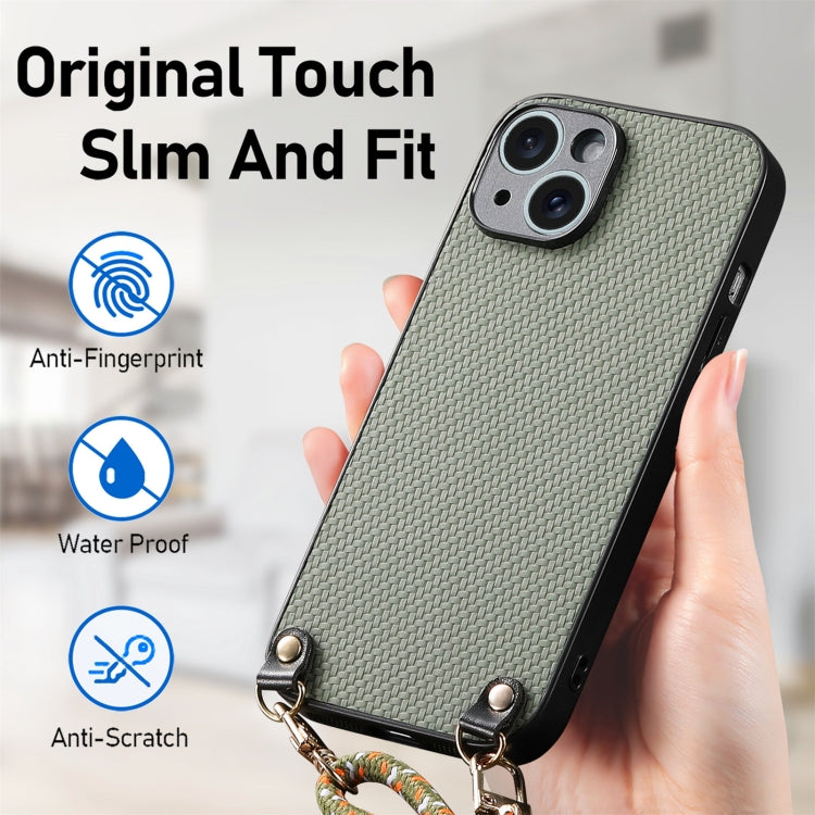 Carbon Fiber Texture Leather Back Phone Case with Crossbody Strap, For iPhone 11, For iPhone 11 Pro, For iPhone X / XS, For iPhone XR, For iPhone XS Max, For iPhone 7 Plus / 8 Plus, For iPhone 6 Plus / 6s Plus, For iPhone 6 / 6s