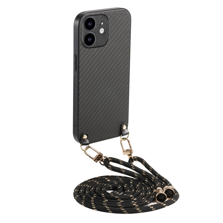 Carbon Fiber Texture Leather Back Phone Case with Crossbody Strap, For iPhone 11, For iPhone 11 Pro, For iPhone X / XS, For iPhone XR, For iPhone XS Max, For iPhone 7 Plus / 8 Plus, For iPhone 6 Plus / 6s Plus, For iPhone 6 / 6s