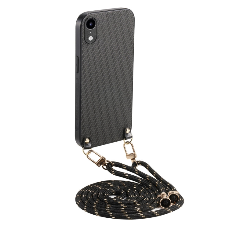 Carbon Fiber Texture Leather Back Phone Case with Crossbody Strap, For iPhone 11, For iPhone 11 Pro, For iPhone X / XS, For iPhone XR, For iPhone XS Max, For iPhone 7 Plus / 8 Plus, For iPhone 6 Plus / 6s Plus, For iPhone 6 / 6s