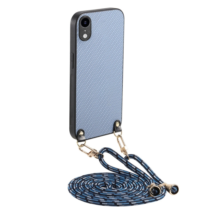 Carbon Fiber Texture Leather Back Phone Case with Crossbody Strap, For iPhone 11, For iPhone 11 Pro, For iPhone X / XS, For iPhone XR, For iPhone XS Max, For iPhone 7 Plus / 8 Plus, For iPhone 6 Plus / 6s Plus, For iPhone 6 / 6s