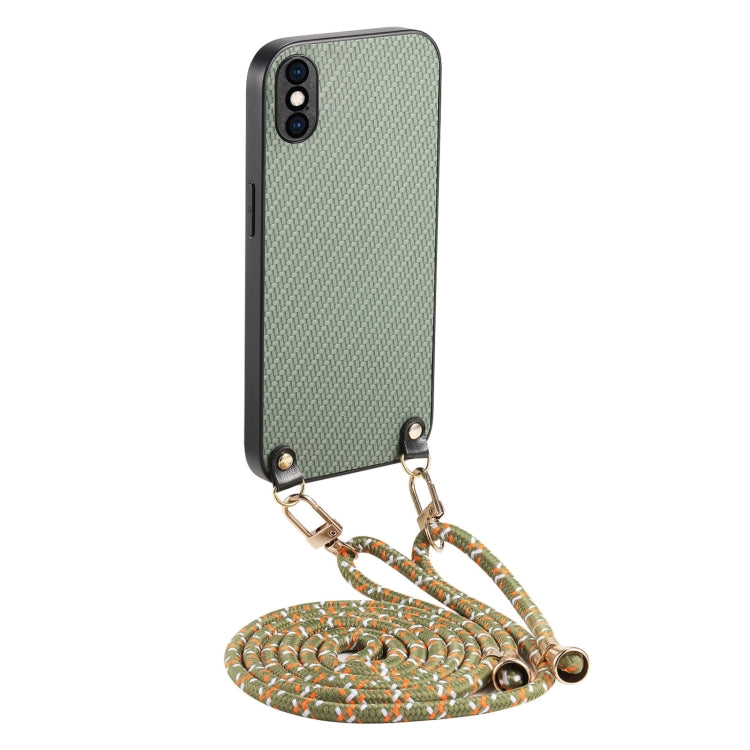 Carbon Fiber Texture Leather Back Phone Case with Crossbody Strap, For iPhone 11, For iPhone 11 Pro, For iPhone X / XS, For iPhone XR, For iPhone XS Max, For iPhone 7 Plus / 8 Plus, For iPhone 6 Plus / 6s Plus, For iPhone 6 / 6s