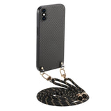 Carbon Fiber Texture Leather Back Phone Case with Crossbody Strap, For iPhone 11, For iPhone 11 Pro, For iPhone X / XS, For iPhone XR, For iPhone XS Max, For iPhone 7 Plus / 8 Plus, For iPhone 6 Plus / 6s Plus, For iPhone 6 / 6s