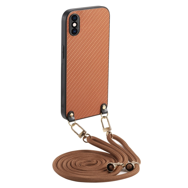 Carbon Fiber Texture Leather Back Phone Case with Crossbody Strap, For iPhone 11, For iPhone 11 Pro, For iPhone X / XS, For iPhone XR, For iPhone XS Max, For iPhone 7 Plus / 8 Plus, For iPhone 6 Plus / 6s Plus, For iPhone 6 / 6s