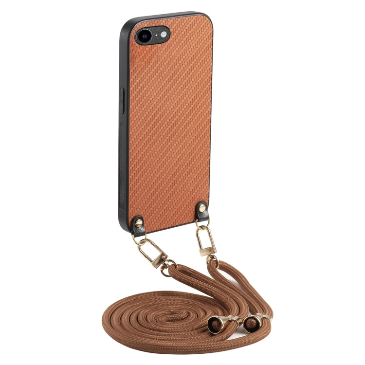 Carbon Fiber Texture Leather Back Phone Case with Crossbody Strap, For iPhone 11, For iPhone 11 Pro, For iPhone X / XS, For iPhone XR, For iPhone XS Max, For iPhone 7 Plus / 8 Plus, For iPhone 6 Plus / 6s Plus, For iPhone 6 / 6s