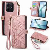 Geometric Zipper Wallet Side Buckle Leather Phone Case, For Xiaomi 15 Ultra, For Redmi Turbo 4, For Xiaomi Poco X7 Pro, For Redmi Note 14 4G 163.25mm, For Xiaomi 15 Pro, For Xiaomi 15, For Xiaomi Redmi Note 14 5G, For Xiaomi Redmi Note 14 Pro+ 5G