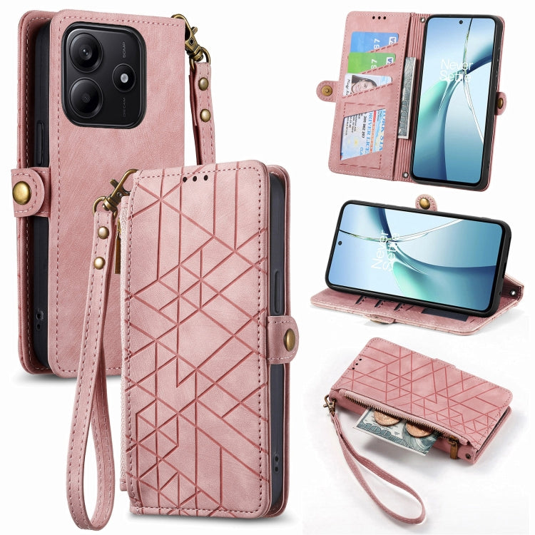 Geometric Zipper Wallet Side Buckle Leather Phone Case, For Xiaomi 15 Ultra, For Redmi Turbo 4, For Xiaomi Poco X7 Pro, For Redmi Note 14 4G 163.25mm, For Xiaomi 15 Pro, For Xiaomi 15, For Xiaomi Redmi Note 14 5G, For Xiaomi Redmi Note 14 Pro+ 5G