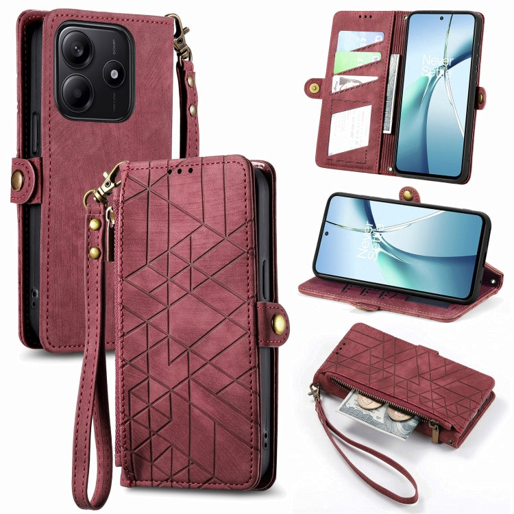 Geometric Zipper Wallet Side Buckle Leather Phone Case, For Xiaomi 15 Ultra, For Redmi Turbo 4, For Xiaomi Poco X7 Pro, For Redmi Note 14 4G 163.25mm, For Xiaomi 15 Pro, For Xiaomi 15, For Xiaomi Redmi Note 14 5G, For Xiaomi Redmi Note 14 Pro+ 5G