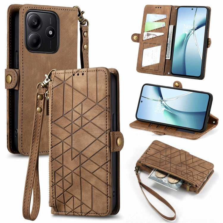 Geometric Zipper Wallet Side Buckle Leather Phone Case, For Xiaomi 15 Ultra, For Redmi Turbo 4, For Xiaomi Poco X7 Pro, For Redmi Note 14 4G 163.25mm, For Xiaomi 15 Pro, For Xiaomi 15, For Xiaomi Redmi Note 14 5G, For Xiaomi Redmi Note 14 Pro+ 5G