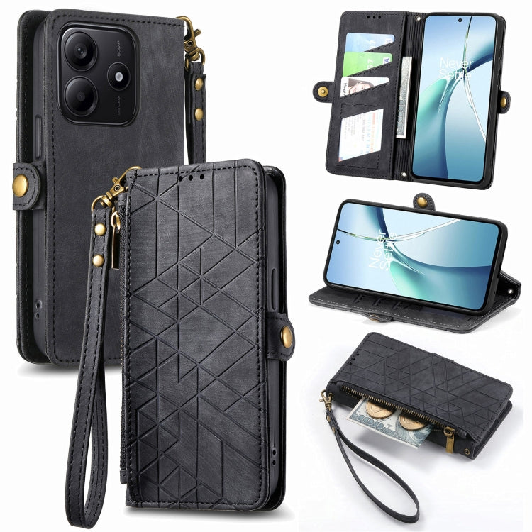Geometric Zipper Wallet Side Buckle Leather Phone Case, For Xiaomi 15 Ultra, For Redmi Turbo 4, For Xiaomi Poco X7 Pro, For Redmi Note 14 4G 163.25mm, For Xiaomi 15 Pro, For Xiaomi 15, For Xiaomi Redmi Note 14 5G, For Xiaomi Redmi Note 14 Pro+ 5G