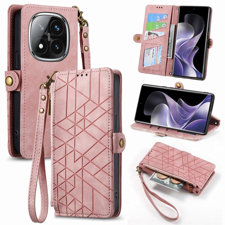 Geometric Zipper Wallet Side Buckle Leather Phone Case, For Xiaomi Redmi Note 14 Pro 5G