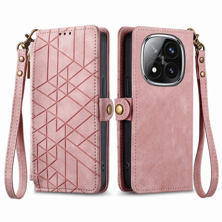 Geometric Zipper Wallet Side Buckle Leather Phone Case, For Xiaomi Redmi Note 14 Pro 5G