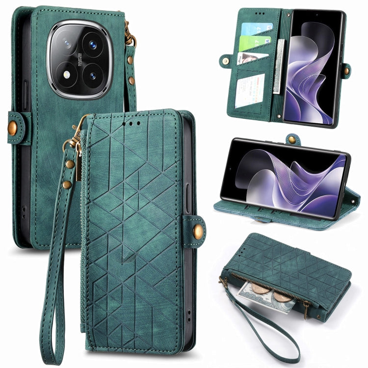 Geometric Zipper Wallet Side Buckle Leather Phone Case, For Xiaomi Redmi Note 14 Pro 5G