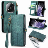 Geometric Zipper Wallet Side Buckle Leather Phone Case, For Xiaomi Redmi Note 14 Pro 5G