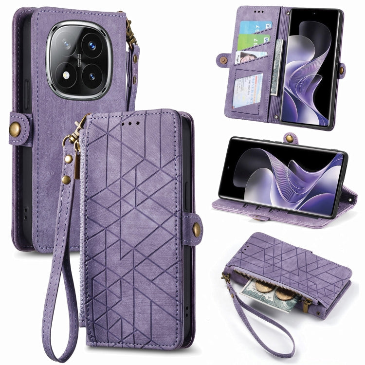 Geometric Zipper Wallet Side Buckle Leather Phone Case, For Xiaomi Redmi Note 14 Pro 5G