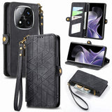 Geometric Zipper Wallet Side Buckle Leather Phone Case, For Xiaomi Redmi Note 14 Pro 5G