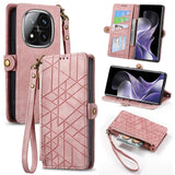 Geometric Zipper Wallet Side Buckle Leather Phone Case, For Xiaomi 15 Ultra, For Redmi Turbo 4, For Xiaomi Poco X7 Pro, For Redmi Note 14 4G 163.25mm, For Xiaomi 15 Pro, For Xiaomi 15, For Xiaomi Redmi Note 14 5G, For Xiaomi Redmi Note 14 Pro+ 5G