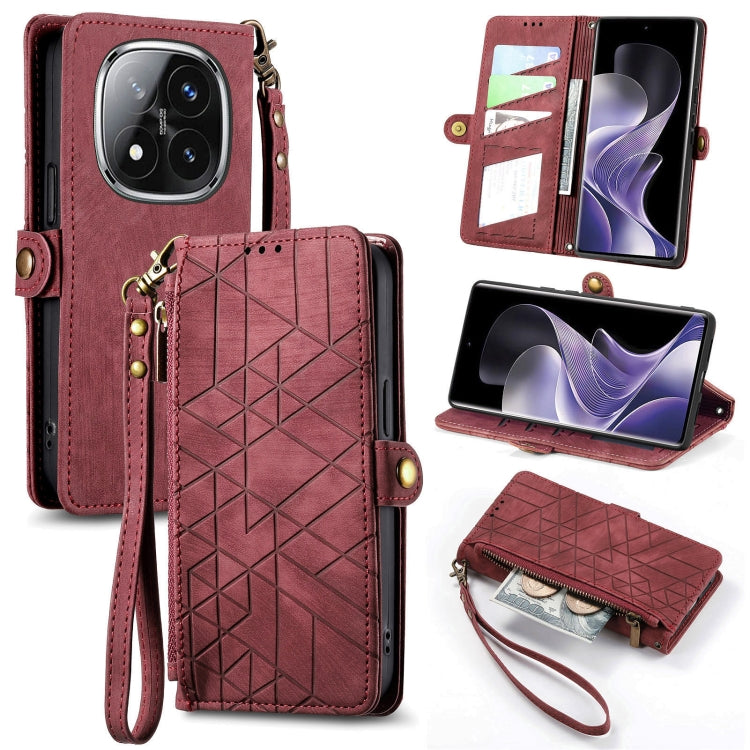 Geometric Zipper Wallet Side Buckle Leather Phone Case, For Xiaomi 15 Ultra, For Redmi Turbo 4, For Xiaomi Poco X7 Pro, For Redmi Note 14 4G 163.25mm, For Xiaomi 15 Pro, For Xiaomi 15, For Xiaomi Redmi Note 14 5G, For Xiaomi Redmi Note 14 Pro+ 5G