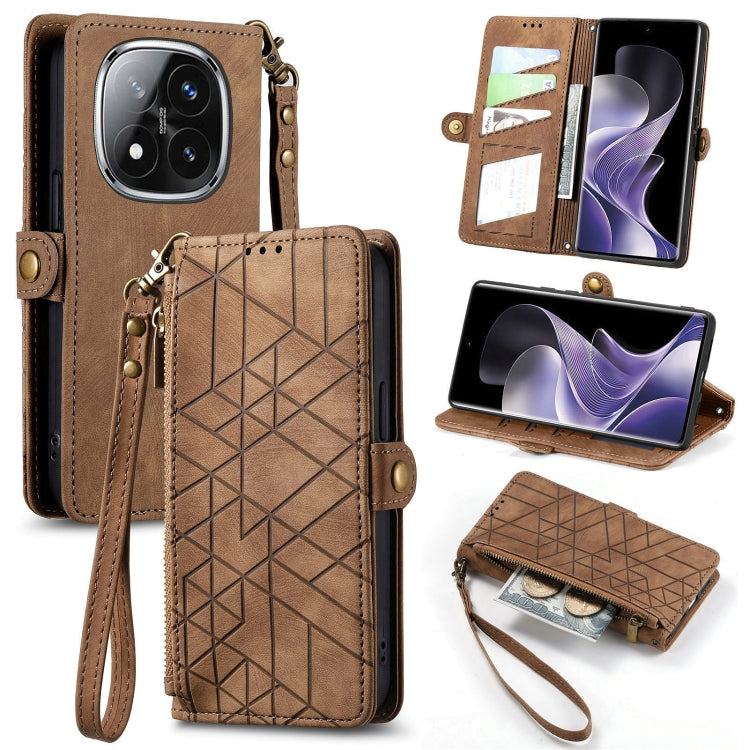 Geometric Zipper Wallet Side Buckle Leather Phone Case, For Xiaomi 15 Ultra, For Redmi Turbo 4, For Xiaomi Poco X7 Pro, For Redmi Note 14 4G 163.25mm, For Xiaomi 15 Pro, For Xiaomi 15, For Xiaomi Redmi Note 14 5G, For Xiaomi Redmi Note 14 Pro+ 5G