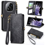 Geometric Zipper Wallet Side Buckle Leather Phone Case, For Xiaomi 15 Ultra, For Redmi Turbo 4, For Xiaomi Poco X7 Pro, For Redmi Note 14 4G 163.25mm, For Xiaomi 15 Pro, For Xiaomi 15, For Xiaomi Redmi Note 14 5G, For Xiaomi Redmi Note 14 Pro+ 5G