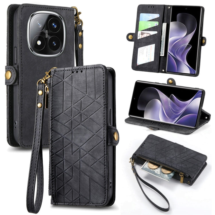 Geometric Zipper Wallet Side Buckle Leather Phone Case, For Xiaomi 15 Ultra, For Redmi Turbo 4, For Xiaomi Poco X7 Pro, For Redmi Note 14 4G 163.25mm, For Xiaomi 15 Pro, For Xiaomi 15, For Xiaomi Redmi Note 14 5G, For Xiaomi Redmi Note 14 Pro+ 5G