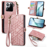 Geometric Zipper Wallet Side Buckle Leather Phone Case, For Xiaomi 15 Ultra, For Redmi Turbo 4, For Xiaomi Poco X7 Pro, For Redmi Note 14 4G 163.25mm, For Xiaomi 15 Pro, For Xiaomi 15, For Xiaomi Redmi Note 14 5G, For Xiaomi Redmi Note 14 Pro+ 5G