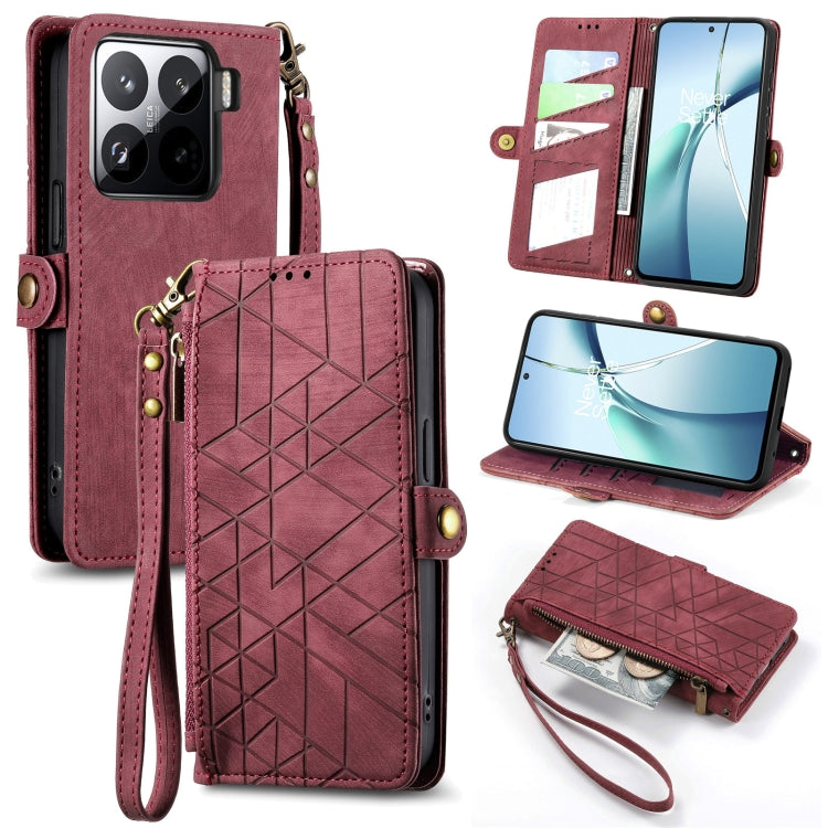 Geometric Zipper Wallet Side Buckle Leather Phone Case, For Xiaomi 15 Ultra, For Redmi Turbo 4, For Xiaomi Poco X7 Pro, For Redmi Note 14 4G 163.25mm, For Xiaomi 15 Pro, For Xiaomi 15, For Xiaomi Redmi Note 14 5G, For Xiaomi Redmi Note 14 Pro+ 5G