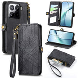 Geometric Zipper Wallet Side Buckle Leather Phone Case, For Xiaomi 15 Ultra, For Redmi Turbo 4, For Xiaomi Poco X7 Pro, For Redmi Note 14 4G 163.25mm, For Xiaomi 15 Pro, For Xiaomi 15, For Xiaomi Redmi Note 14 5G, For Xiaomi Redmi Note 14 Pro+ 5G