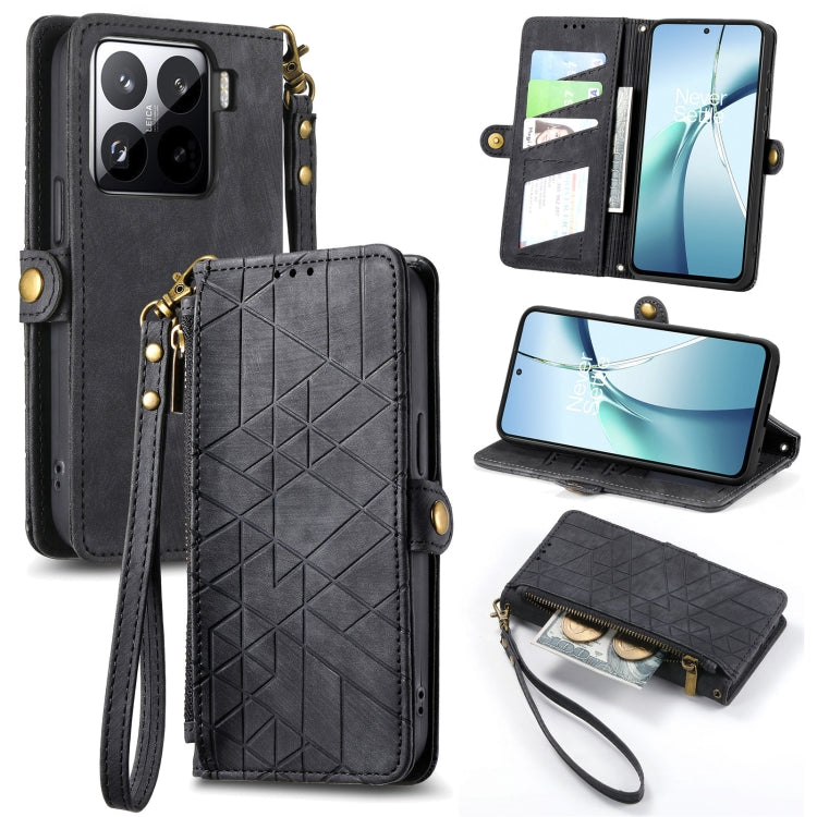 Geometric Zipper Wallet Side Buckle Leather Phone Case, For Xiaomi 15 Ultra, For Redmi Turbo 4, For Xiaomi Poco X7 Pro, For Redmi Note 14 4G 163.25mm, For Xiaomi 15 Pro, For Xiaomi 15, For Xiaomi Redmi Note 14 5G, For Xiaomi Redmi Note 14 Pro+ 5G