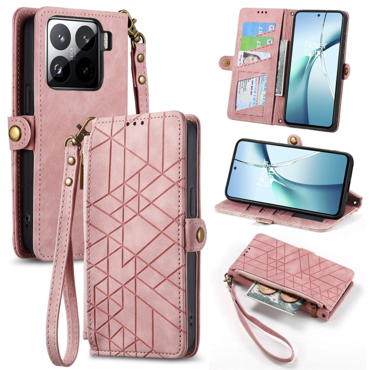 Geometric Zipper Wallet Side Buckle Leather Phone Case, For Xiaomi 15 Ultra, For Redmi Turbo 4, For Xiaomi Poco X7 Pro, For Redmi Note 14 4G 163.25mm, For Xiaomi 15 Pro, For Xiaomi 15, For Xiaomi Redmi Note 14 5G, For Xiaomi Redmi Note 14 Pro+ 5G