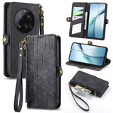 Geometric Zipper Wallet Side Buckle Leather Phone Case, For Xiaomi 15 Ultra, For Redmi Turbo 4, For Xiaomi Poco X7 Pro, For Redmi Note 14 4G 163.25mm, For Xiaomi 15 Pro, For Xiaomi 15, For Xiaomi Redmi Note 14 5G, For Xiaomi Redmi Note 14 Pro+ 5G