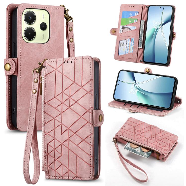 Geometric Zipper Wallet Side Buckle Leather Phone Case, For Xiaomi 17 Pro Max, For Xiaomi 17 Pro, For Xiaomi 17, For Xiaomi Poco M7 4G 169mm, For Redmi 15C 5G / 4G Glodal 171mm, For Xiaomi 15T Pro, For Xiaomi 15T, For Redmi Note 14 4G 164.84mm