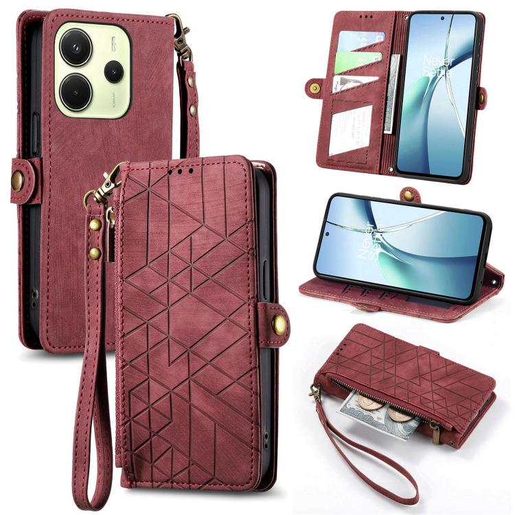 Geometric Zipper Wallet Side Buckle Leather Phone Case, For Xiaomi 17 Pro Max, For Xiaomi 17 Pro, For Xiaomi 17, For Xiaomi Poco M7 4G 169mm, For Redmi 15C 5G / 4G Glodal 171mm, For Xiaomi 15T Pro, For Xiaomi 15T, For Redmi Note 14 4G 164.84mm