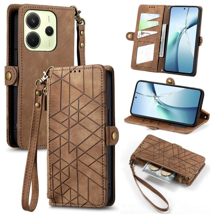 Geometric Zipper Wallet Side Buckle Leather Phone Case, For Xiaomi 17 Pro Max, For Xiaomi 17 Pro, For Xiaomi 17, For Xiaomi Poco M7 4G 169mm, For Redmi 15C 5G / 4G Glodal 171mm, For Xiaomi 15T Pro, For Xiaomi 15T, For Redmi Note 14 4G 164.84mm