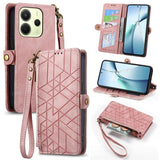 Geometric Zipper Wallet Side Buckle Leather Phone Case, For Xiaomi 15 Ultra, For Redmi Turbo 4, For Xiaomi Poco X7 Pro, For Redmi Note 14 4G 163.25mm, For Xiaomi 15 Pro, For Xiaomi 15, For Xiaomi Redmi Note 14 5G, For Xiaomi Redmi Note 14 Pro+ 5G