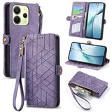 Geometric Zipper Wallet Side Buckle Leather Phone Case, For Xiaomi 15 Ultra, For Redmi Turbo 4, For Xiaomi Poco X7 Pro, For Redmi Note 14 4G 163.25mm, For Xiaomi 15 Pro, For Xiaomi 15, For Xiaomi Redmi Note 14 5G, For Xiaomi Redmi Note 14 Pro+ 5G