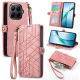 Geometric Zipper Wallet Side Buckle Leather Phone Case, For Xiaomi 17 Pro Max, For Xiaomi 17 Pro, For Xiaomi 17, For Xiaomi Poco M7 4G 169mm, For Redmi 15C 5G / 4G Glodal 171mm, For Xiaomi 15T Pro, For Xiaomi 15T, For Redmi Note 14 4G 164.84mm