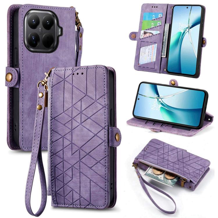 Geometric Zipper Wallet Side Buckle Leather Phone Case, For Xiaomi 17 Pro Max, For Xiaomi 17 Pro, For Xiaomi 17, For Xiaomi Poco M7 4G 169mm, For Redmi 15C 5G / 4G Glodal 171mm, For Xiaomi 15T Pro, For Xiaomi 15T, For Redmi Note 14 4G 164.84mm