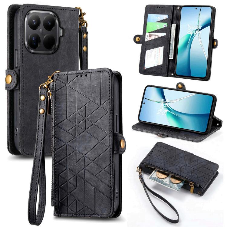 Geometric Zipper Wallet Side Buckle Leather Phone Case, For Xiaomi 17 Pro Max, For Xiaomi 17 Pro, For Xiaomi 17, For Xiaomi Poco M7 4G 169mm, For Redmi 15C 5G / 4G Glodal 171mm, For Xiaomi 15T Pro, For Xiaomi 15T, For Redmi Note 14 4G 164.84mm