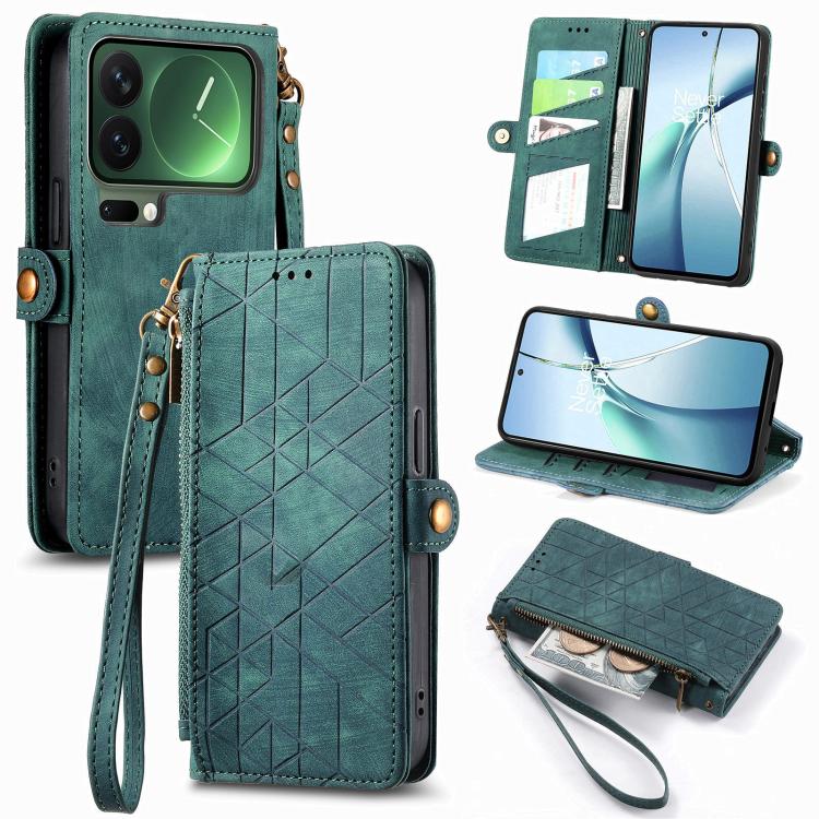Geometric Zipper Wallet Side Buckle Leather Phone Case, For Xiaomi 17 Pro Max, For Xiaomi 17 Pro, For Xiaomi 17, For Xiaomi Poco M7 4G 169mm, For Redmi 15C 5G / 4G Glodal 171mm, For Xiaomi 15T Pro, For Xiaomi 15T, For Redmi Note 14 4G 164.84mm