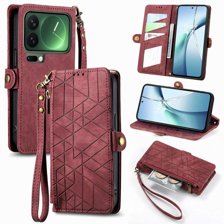 Geometric Zipper Wallet Side Buckle Leather Phone Case, For Xiaomi 17 Pro Max, For Xiaomi 17 Pro, For Xiaomi 17, For Xiaomi Poco M7 4G 169mm, For Redmi 15C 5G / 4G Glodal 171mm, For Xiaomi 15T Pro, For Xiaomi 15T, For Redmi Note 14 4G 164.84mm