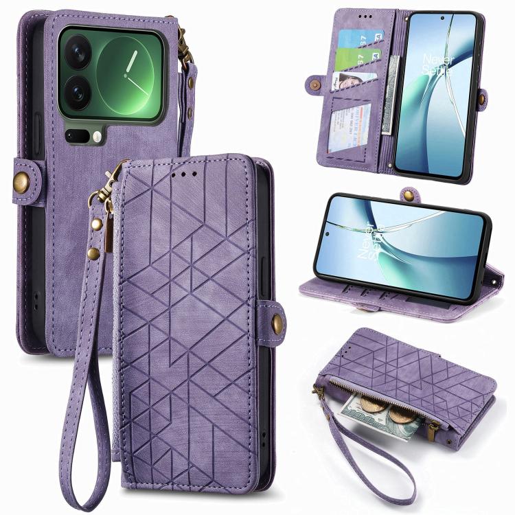Geometric Zipper Wallet Side Buckle Leather Phone Case, For Xiaomi 17 Pro Max, For Xiaomi 17 Pro, For Xiaomi 17, For Xiaomi Poco M7 4G 169mm, For Redmi 15C 5G / 4G Glodal 171mm, For Xiaomi 15T Pro, For Xiaomi 15T, For Redmi Note 14 4G 164.84mm
