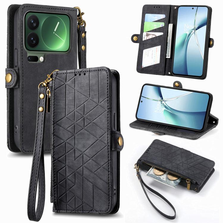 Geometric Zipper Wallet Side Buckle Leather Phone Case, For Xiaomi 17 Pro Max, For Xiaomi 17 Pro, For Xiaomi 17, For Xiaomi Poco M7 4G 169mm, For Redmi 15C 5G / 4G Glodal 171mm, For Xiaomi 15T Pro, For Xiaomi 15T, For Redmi Note 14 4G 164.84mm