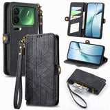 Geometric Zipper Wallet Side Buckle Leather Phone Case, For Xiaomi 17 Pro Max, For Xiaomi 17 Pro, For Xiaomi 17, For Xiaomi Poco M7 4G 169mm, For Redmi 15C 5G / 4G Glodal 171mm, For Xiaomi 15T Pro, For Xiaomi 15T, For Redmi Note 14 4G 164.84mm