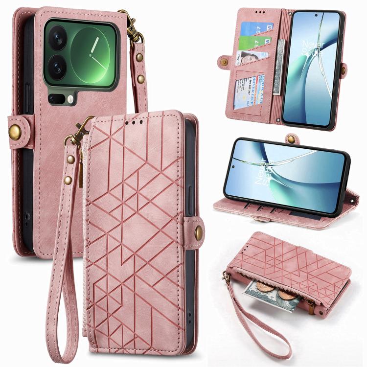 Geometric Zipper Wallet Side Buckle Leather Phone Case, For Xiaomi 17 Pro Max, For Xiaomi 17 Pro, For Xiaomi 17, For Xiaomi Poco M7 4G 169mm, For Redmi 15C 5G / 4G Glodal 171mm, For Xiaomi 15T Pro, For Xiaomi 15T, For Redmi Note 14 4G 164.84mm