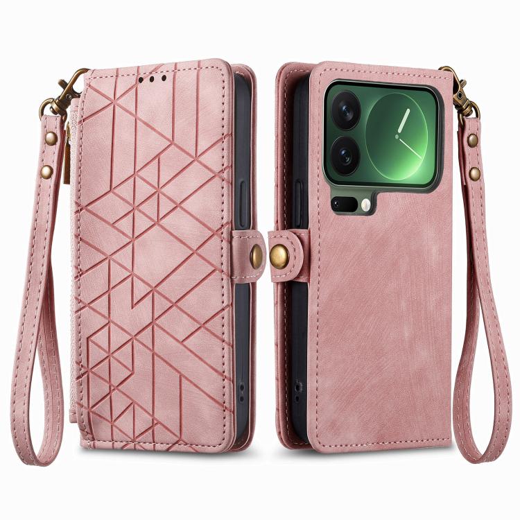 Geometric Zipper Wallet Side Buckle Leather Phone Case, For Xiaomi 17 Pro Max, For Xiaomi 17 Pro, For Xiaomi 17, For Xiaomi Poco M7 4G 169mm, For Redmi 15C 5G / 4G Glodal 171mm, For Xiaomi 15T Pro, For Xiaomi 15T, For Redmi Note 14 4G 164.84mm